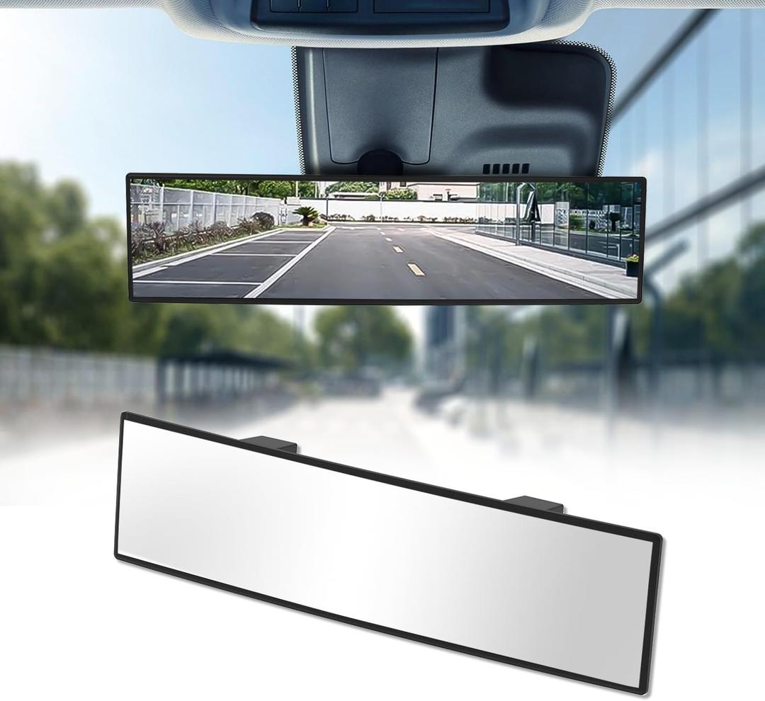 Rear View Mirror, Chrome Anti-glare Panoramic Rear Mirrors Universal 12 Inch Convex Car Interior Clip on Extra Big Wide Angle Rearview Mirror Extender to Reduce Blind Spot for Car SUV Trucks