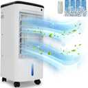 Portable Air Conditioners, Evaporative Air Cooler Dual Water Tank, 12H Timer for Auto-off, 4 Upgraded Ice Packs, Smart Remote, Fast Cooling Windowless Swamp Cooler Air Conditioner for Room