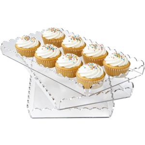 3 Pack Acrylic Serving Trays for Party, 12.9 x 7.1 Inch Scalloped Clear Serving Platter for Food Coffee Tea Snack, Catering Dessert Tray for Cupcake Fruit Party Table Decor (Tray-Clear)