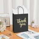 DjinnGlory 50 Pack Medium Sized Black Thank You Paper Bags with Handles 10x8x4 Inches and White Tissue Paper for Small Busines Wedding Baby Shower Graduation Party Favors Treats Goodies