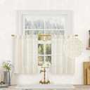 LAMIT Short Linen Kitchen Window Curtains 36 Inch Length, Over Sink Semi Sheer Light Filtering Panels Back Tab and Rod Pocket Drapes for Basement Bathroom Window, 2 Panels, Cream Ivory34 x 36 Inch (Natural)