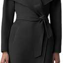 Cicy Bell Women's Pea Trench Coat Lapel Collar Long Jacket Open Front Belted Overcoat with Pockets (Medium, Black)