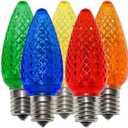 25 Pack Multicolor C9 Faceted LED Christmas Light Bulbs for Indoor and Outdoor Use E17 Base Commercial Grade Bulbs