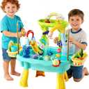 2027 Upgraded Toddler Sand Water Table Toy with Electric Water Pump, Kids Sand Water with Faucet/Play Food Accessories/Fishing Toy, Kitchen Play Sink Toys for Girl Boy Age 3+ (Blue)