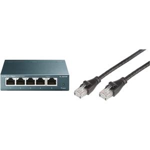 TP-Link 5 Port Gigabit Ethernet Switch (TL-SG105) and Cat 6 Ethernet Cables (5 Foot) - Pack of 5