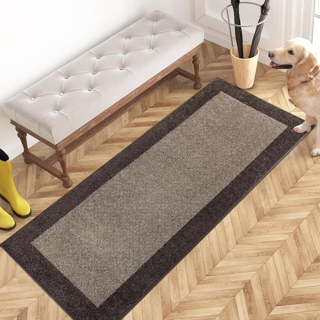 PURRUGS Dirt Trapping Door Mat 24" x 60", Non-Slip Washable Entry Mat, Dog Doormat, Front Door Mat, Super Absorbent Entrance Mat for Muddy Shoes & Paws, Grayish Brown & Coffee