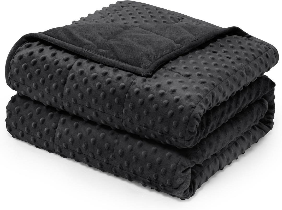 Wemore Minky Dot Weighted Blanket for Adults Twin Size 15 lb, Soft Heavy Blanket for Stress Relief and Sleep Promotion, Breathable Blanket for All-Season with Glass Beads, Black 60 x 80 inches