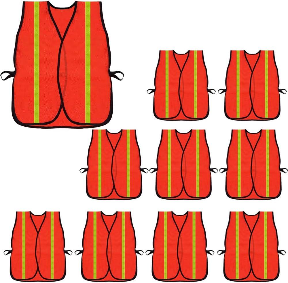 zojo High Visibility Safety Vests,Adjustable Size,Lightweight, Wholesale Reflective Vest for Outdoor Works, Cycling (Large-5X-Large, 10pcs-neon Orange Updated), Free Size