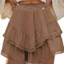 American Trends Skorts for Women Dressy Casual Flowy Shorts Boho Ruffle Tiered Skirts High Waist Mini Tennis Golf Skirt (Brown, XL)