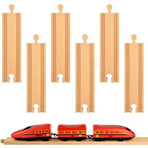 Mototo 6 PCS Wooden Train Track Straight Pieces 6 Inch Wooden Train Track Accessories Wood Railroad Expansion Connector Compatible with Most Wood Railway Set for Girl Boy Birthday Holiday Christmas