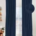 100% Blackout Shield Linen Blackout Curtains for Bedroom 108 Inches Long, Back Tab/Rod Pocket Living Room Drapes, Thermal Insulated Blackout Curtains 2 Panels Set, 50" W x 108" L, Midnight Blue