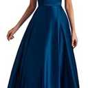 Lecureler Long Satin Spaghetti Strap Prom Dress M