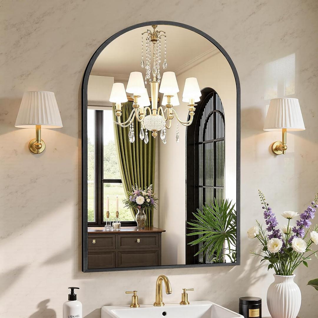 Sweetcrispy 24"x36" Arched Black Bathroom Mirrors for Wall, Vanity Mirror