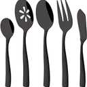 Serving Utensils Set, 5-Piece 18/8 Stainless Steel Hostess Serving Set, Elegant Hammered Serving Utensils for Home Restaurant and Buffet Catering, Heavy and Mirror Polished, Black