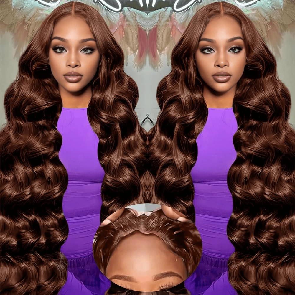 Hevgf 26 Inch Chocolate Brown Lace Front Wig Brown Deep Wave Wig Human Hair 9x6 220 Density Chocolate Brown Curly Wig Human Hair Brown Glueless Wigs Human Hair Pre Plucked Pre Cut #4 Dark Brown Wig