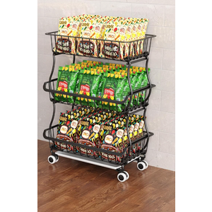 3-Tier Rolling Pantry Floor Organizers and Storage Cart with Wheels, Stackable Wire Pantry Baskets for Pantry Shelves, Kitchen Fruit Basket Stand and Storage Rack for Fruit Snack Onion Potato
