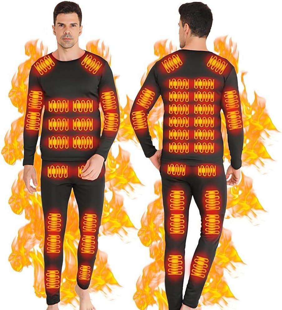 Heated Thermal Underwear for Men Women USB 42 Zone Intelligent Heated Thermals top and Heated Pants Set (Medium/8" Inseam, Men Black)