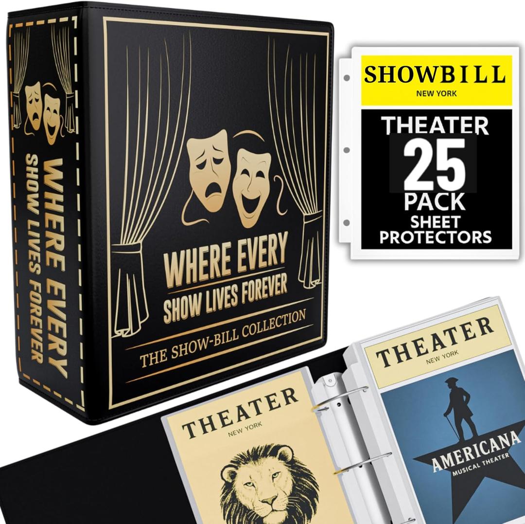 Broadway Playbill Binder with sleeves, Playbill Theater Holder & Showbill binder Organizer Album, Playbill Gifts for Women & Men, and Musical Theater Show Lovers, 25 protective sheets