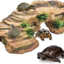 Turtle Basking Platform, Resin Dock Resting Rectangular Aquarium Turtle Tank Decorations, Reptile Habitat Accessories, Reptile Hide Floating Ledge Resting Terrace for Bearded Dragon, Newts, Lizard