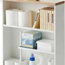 YAMAZAKI Home Slim Rolling Storage Cart Narrow Bathroom Storage Cabinet with Handle, Slim Bathroom Storage Cart with Wheels, Easy Assembly, Steel + Wood, White, 27" - Steel -, One Size