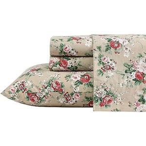 Laura Ashley - Full Sheet Set, Crisp & Cool Cotton Percale Bedding with Deep Pockets, Lightweight for Year Round Comfort, Bed Sheets with Matching Pillowcases (Ashfield Beige)