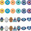 WEBEEDY 26 PCS 13 Styles Evil Eye Silicone Focal Beads Cartoon Devil's Eye Hamsa Hand Focal Beads Soft Bulk Bead for Pens Keychain Bracelets Jewelry Making Back to School DIY Craft,Hole: 0.12inch