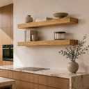 Floating Shelves 3 inch Thick for Wall Set of 2,Solid Pine Wood Wall Mount Shelf for Kitchen Living Room Bedroom Bathroom,8" D x 36" L x 3" H-Gold Oak