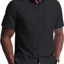 PJ PAUL JONES Mens Dress Shirts Oxford Button Down Shirt Short Sleeve Business Casual Untucked Shirts with Pocket (M)