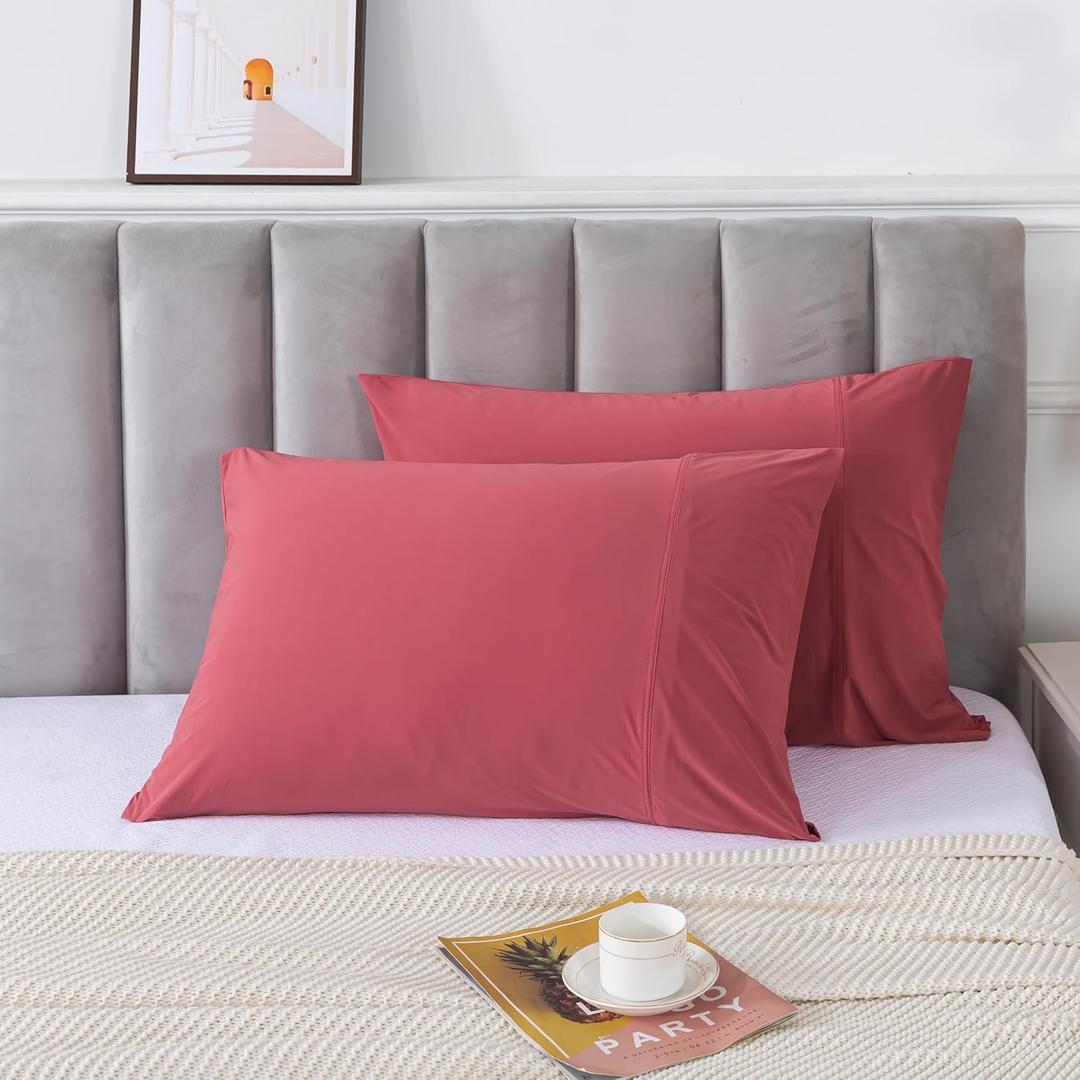 H HOUSEHOLD Super Soft Smooth King Size Pillowcases - Breathable Jersey Knit Fabric, King Size, Cool Touch for Better Sleep (Red, King Size 20" x 36")