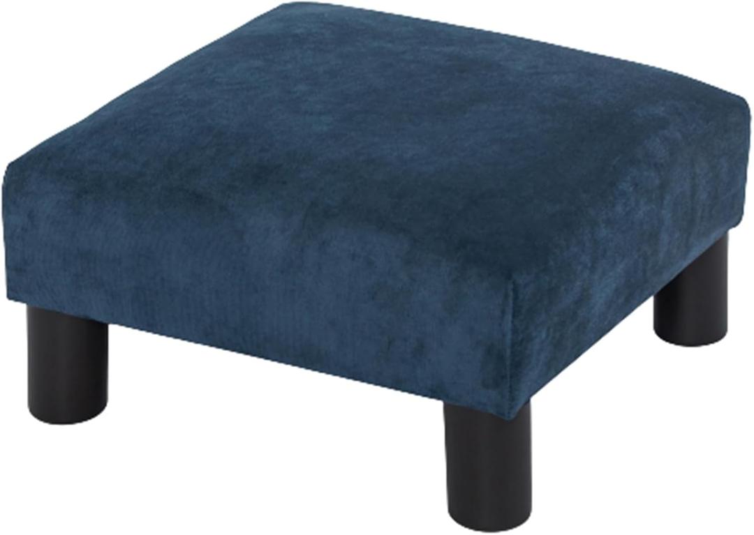 Joveco Small Foot Rest Stool Ottoman, 15" Fabric Square Short Low Footstool Upholstered Footrest for Chair, Under Office Desk, Living Room, Navy Blue, 15.7"D x 15.7"W x 8"H
