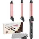 Rotating Curling Iron - 3 in1 Automatic Curling Iron with Interchangeable CurlingWand, 3/4, 1 1/4, 1 Inch CurlingIron for Lasting Beach Waves, Adjustable Temp, Instant Heat, Dual Voltage (Black)