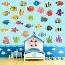 Nezyo 200 Pcs Tropical Fish Cutouts Sea Life Cut Outs Ocean Animal Accents Fish Cut-Outs Paper Colorful Under the Sea Party Classroom Bulletin Board Decorations with 400 Glue Points