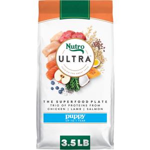 Nutro Ultra High Protein Puppy Dry Dog Food, Chicken, Lamb & Salmon, 3.5 lb | Protein trio, Non-GMO, DHA for brain & eye development, 14 superfoods, no corn, wheat, soy, Omega 3 & 6, tailored for puppies (EXP 04/29/26)
