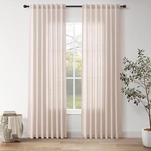 Nanspring Natural White Linen Curtains 84 Inch Length for Living Room Burlap Light Filtering Semi Sheer Curtain Back Tab Neutral Farmhouse Privacy Drapes for Bedroom Office 52x84, 2 Panels