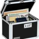 Vaultz Secure Security Lock Boxes - Safe Combination Lock Box, Storage for Documents, Valuables, Medicine & Money - 9.88 x 7.75 x 7 Inch - Black/Chrome