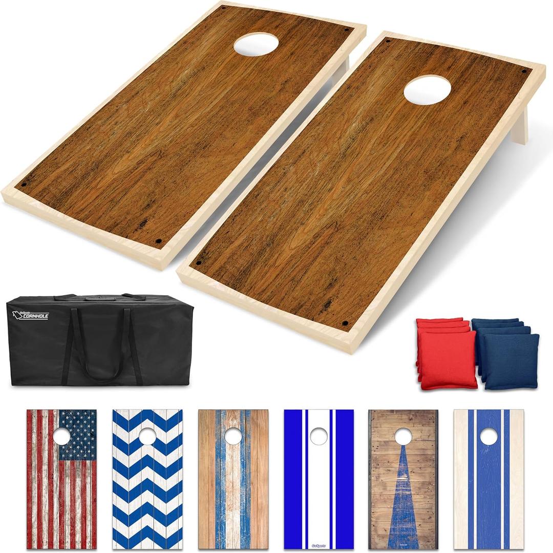 GoSports Portable Cornhole Sets, 8 Styles Choose 4 x 2 ft or 3 x 2 ft - Boards Include 8 Bean Bags, Travel Case, and Game Rules