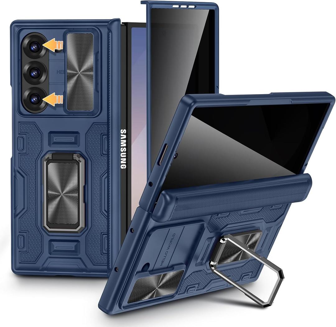 VEGO for Galaxy Z Fold 6 Case, with Built-in Privacy Screen Protector, Adjustable Magnetic Kickstand & Slide Camera Cover Full Body Drop Protection Case for Samsung Galaxy Z Fold 6 5G 2024-Blue