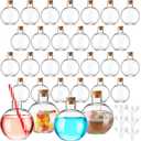 Jinei 30 Pcs 6 oz 200ml Ball Shape Plastic Sand Art Bottles Spherical Clear Plastic Potion Bottles Christmas Cocktail Ornament Balls for DIY Wedding Party Gift Crafts Decoration(Wood Color,Cork)