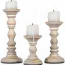 Mela Artisans Wooden Pillar Candle Holders | Willow Design | Set of 3 Mango Wood Candlesticks | Whitewash | Sizes 6" & 9" &12" | Table Decor | Centerpiece | Mantel | Wedding | Living Room Decor
