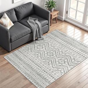 3x5 Washable Rug Moroccan Small Entryway Rug Non Slip Indoor Floor Carpet Foldable Thin Rugs for Kitchen Bedroom with Low Pile(Grey,3'x5')