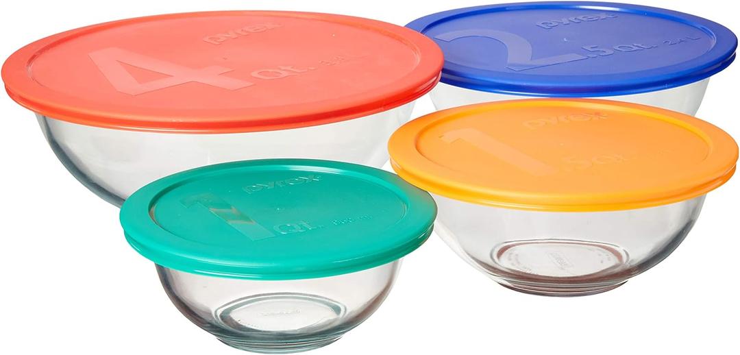 Pyrex Smart Essentials Glass Bowls with Plastic Lids, 8-Piece Set