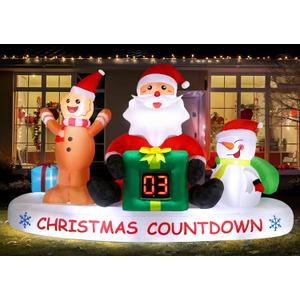 Alupssuc 8 FT Christmas Inflatable Outdoor Decorations with LED Christmas Countdown Clock, Snowman Santa and Gingerbread Man, Lighted Blow Up Lawn Yard Clearance for Indoor Xmas Holiday Party Decor