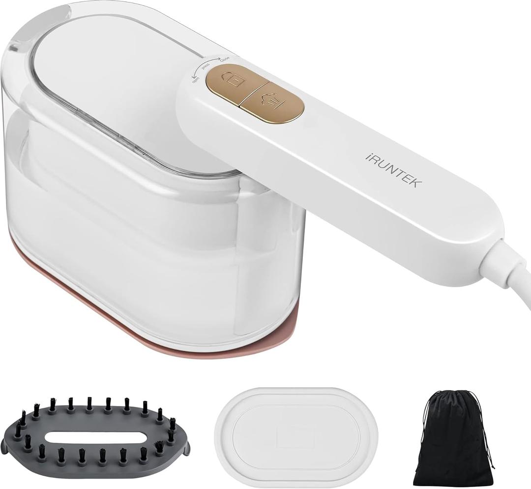 iRUNTEK 2-in-1 Steamer Iron & Clothes Steamer - Handheld Portable Garment Steamer, 1000W Powerful Steam with 30s Fast Heat-up,160ml Water Tank, Rotary Garment Iron, Ideal for Home & Travel, White