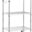 Amazon Basics Portable Kitchen 3-Tier Storage Rack on Caster Wheels with Adjustable 2 Shelves, 175 Pound Capacity, 21 x 15 x 36.7 inches (LxWxH), Wood/Chrome