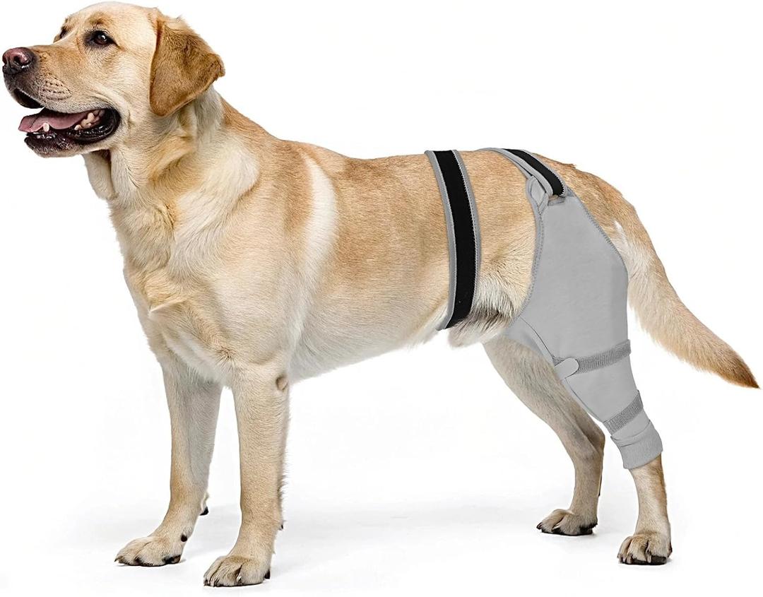 Dog Rear Leg Sleeve to Stop Licking, Hind Leg Protector After TPLO Recovery, ACL Surgery, Wounds or Skin Issues, Soft Breathable Comfortable Cover for Large Medium Small Dogs, XL,Left, Light Grey