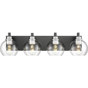 Bathroom Light Fixtures, 4-Light Black and Brushed Nickel Bathroom Vanity Light, 26 Inch Modern Wall Sconces with Globe Clear Glass Shade, Vanity Lighting Fixtures Over Mirror, VL195-KN-4