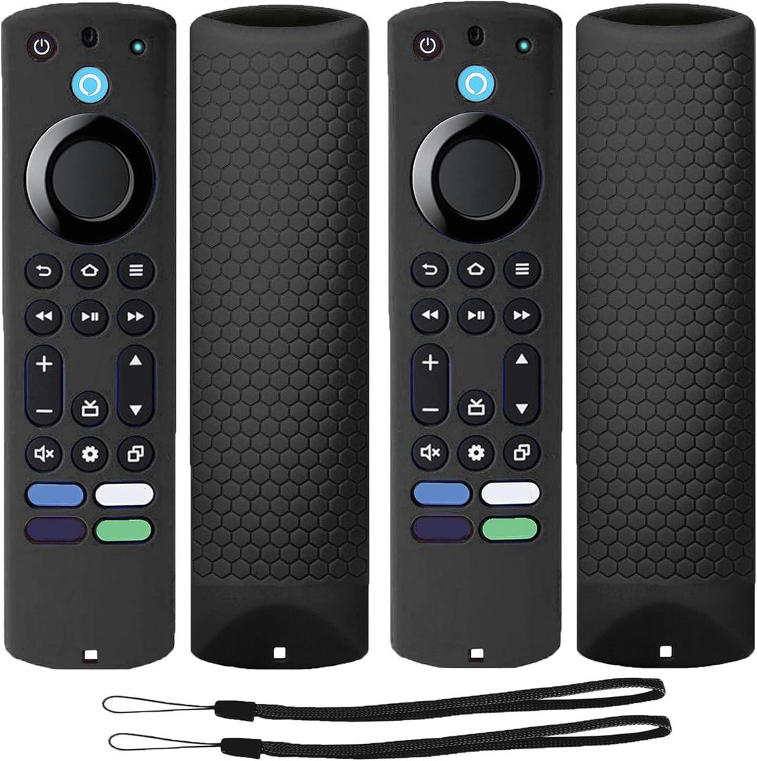 2Pack TOKERSE Silicone Remote Case Compatible with Fire Stick 4K Max (2nd Gen)/Toshiba/Insignia/Pioneer TV Alexa Voice Remote, Anti Slip Shockproof Protective Cover Sleeve with Lanyard - Black Black