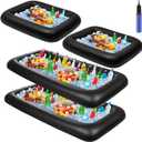 Leitee 4 Pcs Inflatable Ice Serving Bars Buffet Serving Tray Drink Cooler for Pool Party Inflatable Ice Tray Floating Food Drink Containers with Drain Plug and a Hand Pump, 2 Sizes