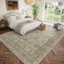 Washable 10x14 Area Rugs for Living Room, Boho Non-Slip Vintage Distress Large Rugs for Bedroom Dining Room Office, 0.3" Neutral Oriental Throw Thin Carpet, Flaxen/Multi, B2