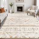 Area Rug Living Room Carpet: 8x10 Large Moroccan Soft Fluffy Geometric Washable Bedroom Rugs Dining Room Home Office Nursery Low Pile Decor Under Kitchen Table Light Brown/Ivory